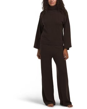 TJ Maxx 2Pc Cashmere Firewood Mock Neck And Wide Leg Pants Set For - Black