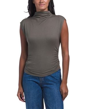 TJ Maxx Amara Mock Neck Power Shoulder Top For Spandex/Modal/Cotton - Gray