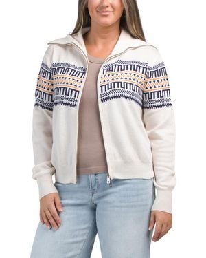 TJ Maxx Merino Wool And Cashmere Blend Fair Isle Zip Cardigan, Merino Wool/Cashmere - White