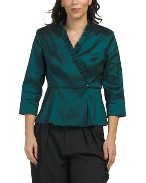 TJ Maxx Petite Stretch Taffeta Surlice Blouse For Nylon/Spandex/Polyester - Green