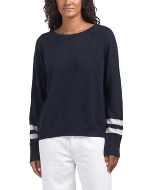TJ Maxx Cashmere Varsity Stripe Essential Sweatshirt - Blue
