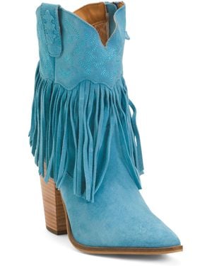 TJ Maxx Suede Fringe Crazy Train Booties For Leather/Suede - Blue
