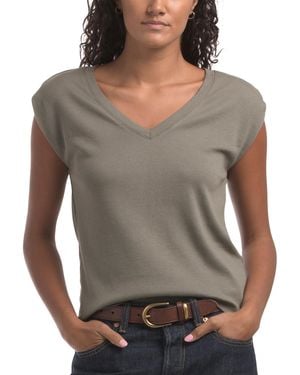 TJ Maxx Tati V-Neck Power Shoulder Top For Spandex/Modal/Cotton - Gray
