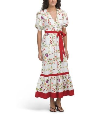 TJ Maxx Puff Sleeve Strawberry Print Maxi Dress For Cotton - White