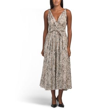 TJ Maxx Jillian Animal Print Voile Dress With Tie Waist For Cotton/Polyester - Brown