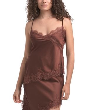 TJ Maxx Lace Trim Asymmetrical Hem Top For Nylon/Spandex/Polyester - Brown
