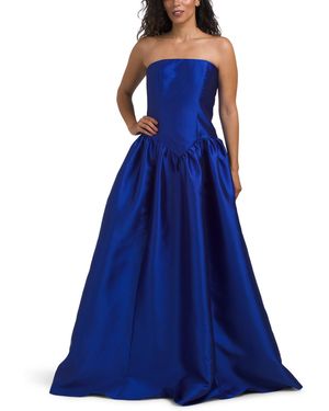 TJ Maxx Dropped Waist Strapless Mikado Gown For Polyester - Blue