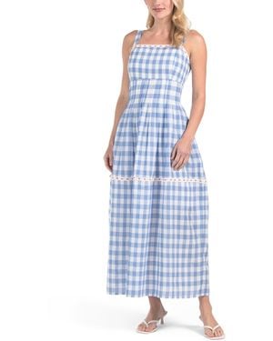TJ Maxx Americana Sleeveless Maxi Dress With Lace Ribbon Trim For Cotton - Blue