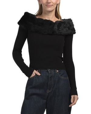 TJ Maxx Off The Shoulder Sweater With Detachable Faux Fur, Nylon/Polyester/Rayon - Black