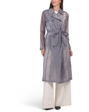 TJ Maxx Organza Double Breasted Trench Coat, Polyester - Gray