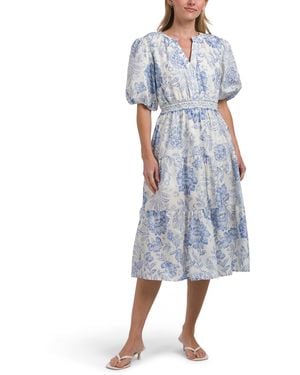 TJ Maxx Bubble Sleeve Midi Dress For Cotton - Blue