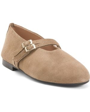 TJ Maxx Suede Mary Janes With Two Buckles For - Natural