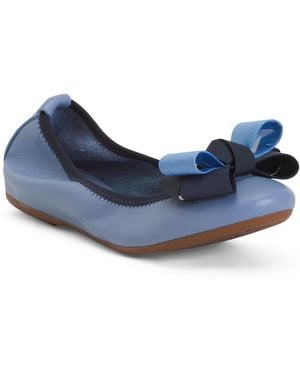 TJ Maxx Leather Ballerina Flats With Bows For - Blue