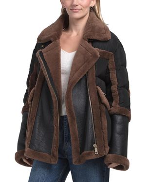 TJ Maxx Lamb Shearling Garnier Jacket For Polyester - Black