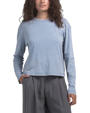 TJ Maxx Boxy Cropped Long Sleeve Crew T-Shirt For Cotton - Blue