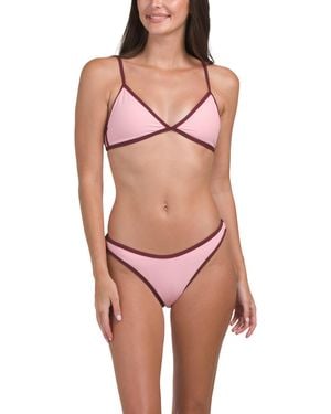 TJ Maxx Contrast Trim Triangle Bikini Top And Bottoms Set, Nylon/Polyester - Red