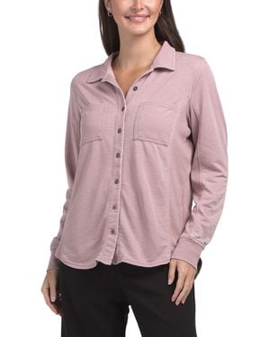 TJ Maxx French Terry Button Front Top With 2 Front Pockets For Spandex/Cotton/Polyester - Pink