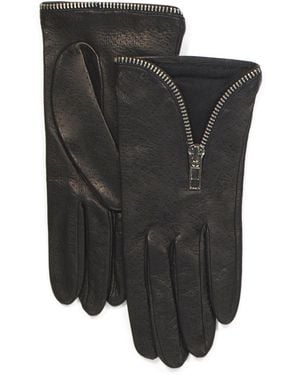TJ Maxx Leather Perforated Zip Cuffs Glove With Silk Lining For - Black