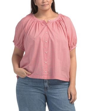 TJ Maxx Plus Gingham Button Front Top, Cotton - Red