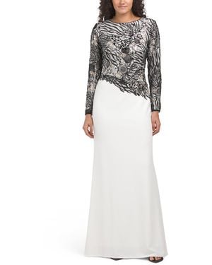 TJ Maxx Sequin Embellished Lace Gown For Spandex/Polyester - White