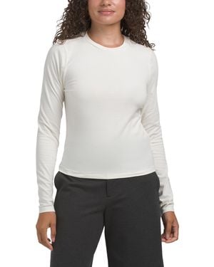 TJ Maxx Fitted Long Sleeve Crew T-Shirt For Spandex/Cotton - White
