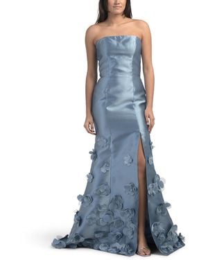 TJ Maxx Strapless 3D Floral Gown For Polyester - Blue