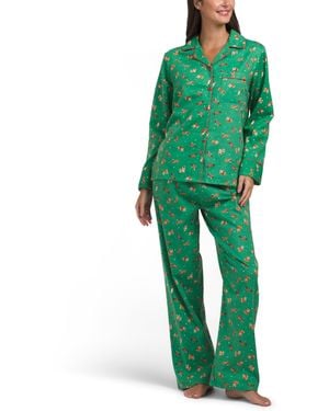 TJ Maxx 2Pc Cotton Flannel Holiday Dogs Pajama Set For - Green