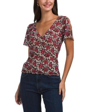 TJ Maxx Mesh Cheetah Printed Top For Spandex/Polyester - Blue