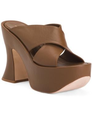 TJ Maxx Leather H-Band Conical Heel Sandals For - Brown