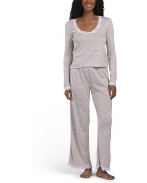 TJ Maxx Striped Lounge Set With Lace Trim For Polyester/Rayon - Gray