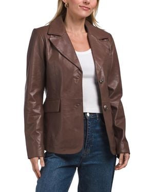 TJ Maxx Leather Fenna Ro Blazer, Polyester/Leather - Brown