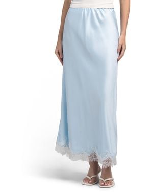 TJ Maxx Lace Trim Satin Midi Skirt For Polyester - Blue
