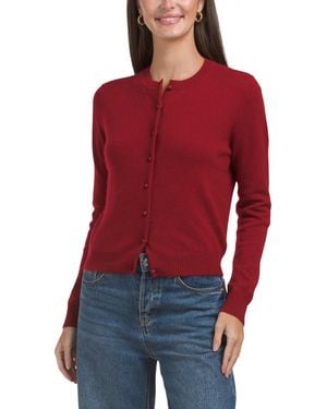TJ Maxx Cashmere Crew Neck Long Sleeve Cardigan With Novelty Buttons - Red