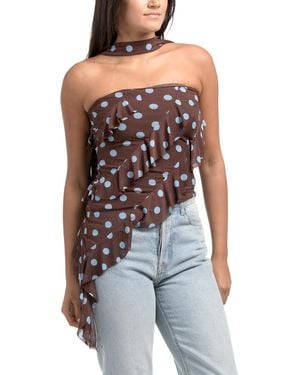 TJ Maxx Strapless Polka Dot Top With Neck Scarf For Spandex/Polyester - Blue