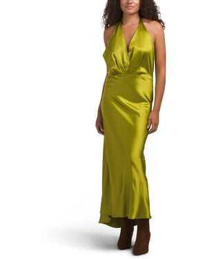 TJ Maxx Camarra Pleat Waist Halter Bias Midi Dress For Polyester - Green