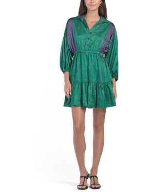 TJ Maxx Printed Mini Shirt Dress For Polyester - Green