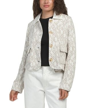 TJ Maxx Knit Jacquard Cropped Jacket, Spandex/Cotton/Polyester - White