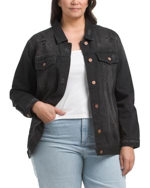 TJ Maxx Plus Loose Fit Distressed Jacket For Cotton - Black