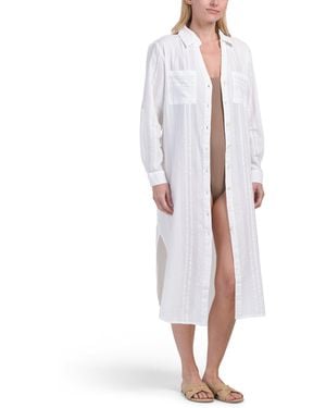 TJ Maxx Long Cotton Seersucker Cover-Up Shirt For - White