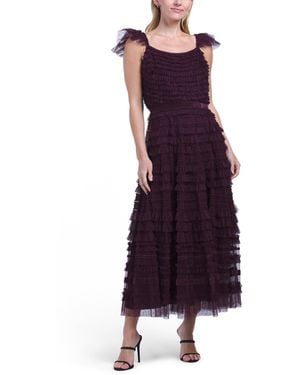 TJ Maxx Flutter Sleeve Micro Ruffle Dress For Polyester - Purple