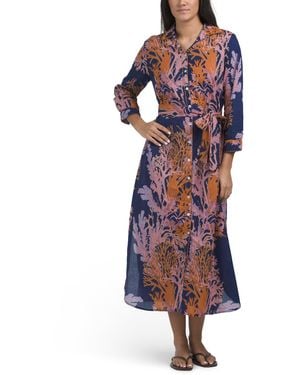 TJ Maxx Lena Long Sleeve Cover-Up Shirt Dress For Cotton - Blue