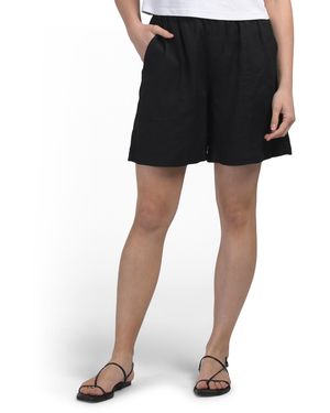 TJ Maxx Linen Solid Long Pull On Shorts With Pork Chop Pockets For - Black