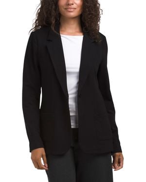 TJ Maxx One Button Fleece Blazer With Front Patch Pockets, Spandex/Viscose - Black