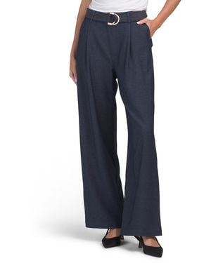 TJ Maxx Single Pleat Straight Leg Pull On Pants With Belt For Spandex/Polyester/Rayon - Blue