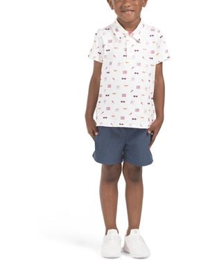 TJ Maxx Toddler Boys 2Pc Americana Printed Polo And Shorts Set With Hat, Spandex/Cotton/Polyester - Blue