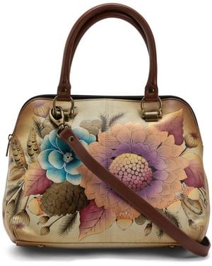 TJ Maxx Leather Hand Painted Medium Satchel, Leather - Brown