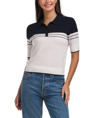 TJ Maxx Cashmere Striped Short Sleeve Polo Sweater - Blue