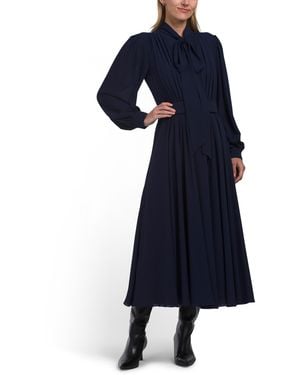 TJ Maxx Long Sleeve Ruffle Dress With Belt For Spandex/Polyester - Blue