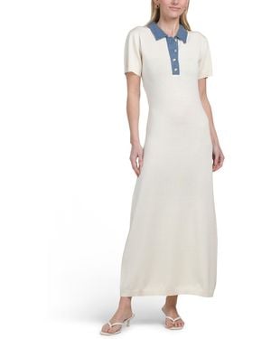 TJ Maxx Denim Trim Ribbed Knit Maxi Dress For Polyester/Viscose - White