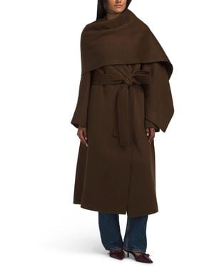 TJ Maxx Wool Blend Candice Double Long Coat With Scarf, Polyester/Wool - Brown